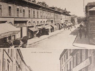 Carte postale ancienne multivues - rue Saint Vincent - la gare - rue de l'hôtel de ville.
CPA Alès